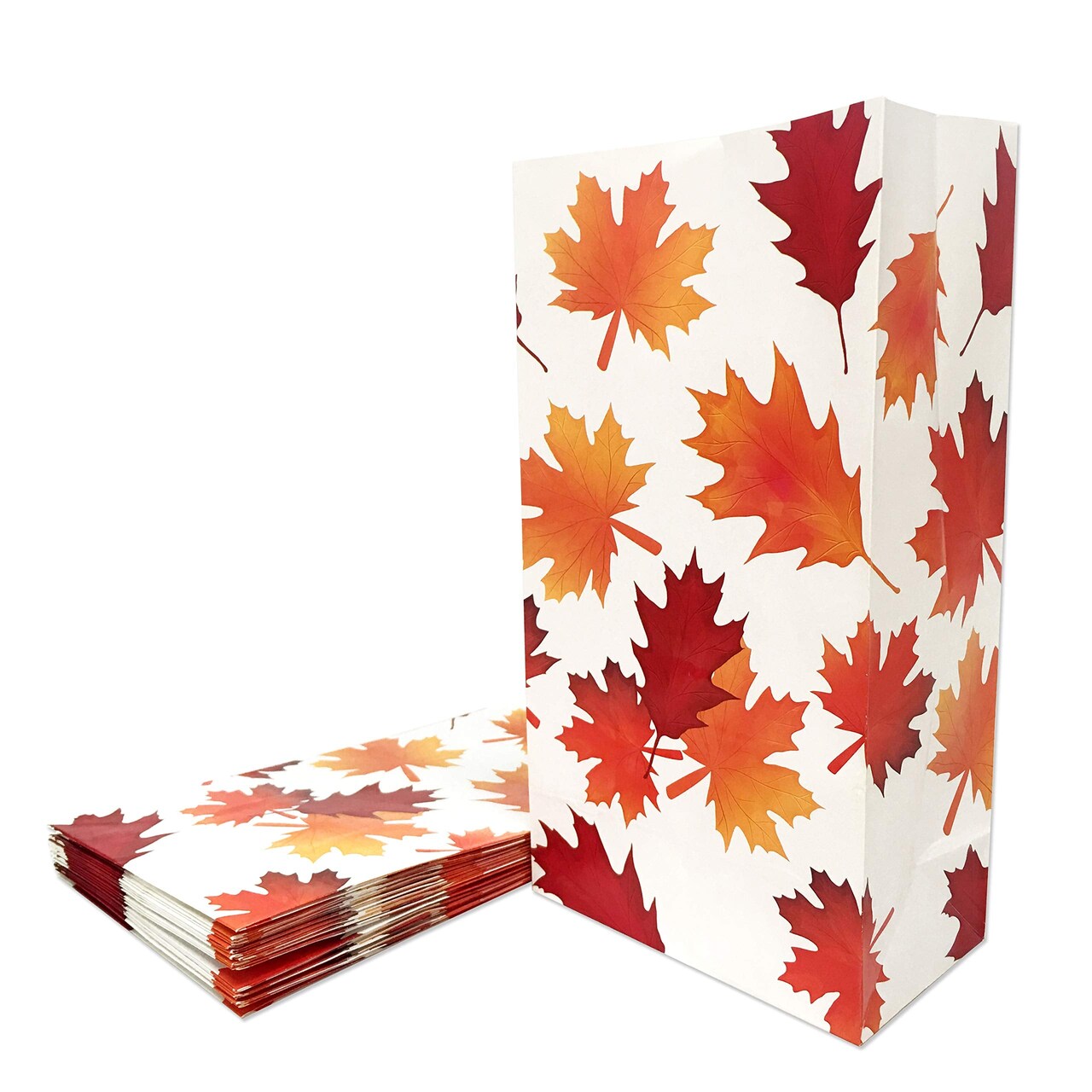 KALEFO 24Pcs Fall Treat Bags Autumn Maple Golden Leaf Themed Party Favor Bags for Thanksgiving Harvest Festival Halloween Party Supplies Gift Bags for Classroom Home Decor
